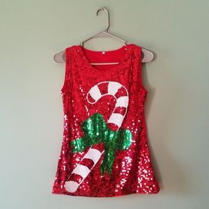 Christmas Candy Cane Red Sequin Tank Size Large